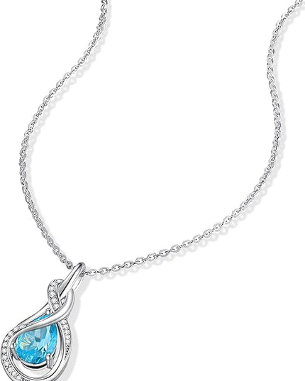 FANCIME TimelessTie Birthstone Necklace for Women White Gold Plated Sterling Silver Ribbon Design Jewelry Knot Pendant Fine Jewelry Gemstone Birthday Graduation Anniversary Christmas Gifts for Women Wife Mother Her
