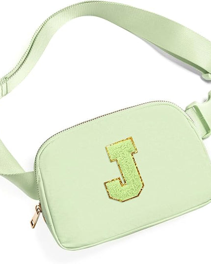 Gitus Gifts for 8 9 10 11 12 Year Old Girls Belt Bag Fanny Pack Crossbody Bags with Initial Letter Patch Cute Stuff Birthday Gifts for Teen Girls Women Personalized Trend Stuff (Light Green-J)