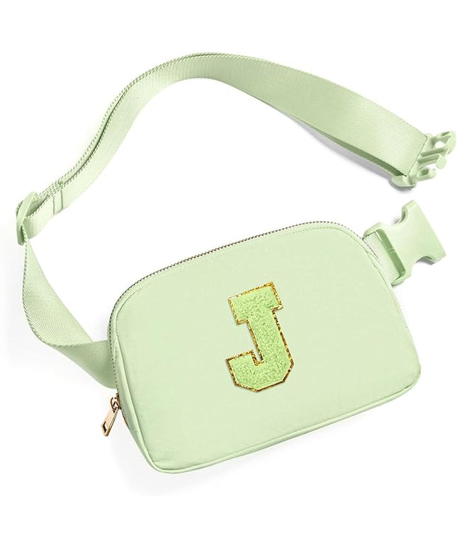 Gitus Gifts for 8 9 10 11 12 Year Old Girls Belt Bag Fanny Pack Crossbody Bags with Initial Letter Patch Cute Stuff Birthday Gifts for Teen Girls Women Personalized Trend Stuff (Light Green-J)