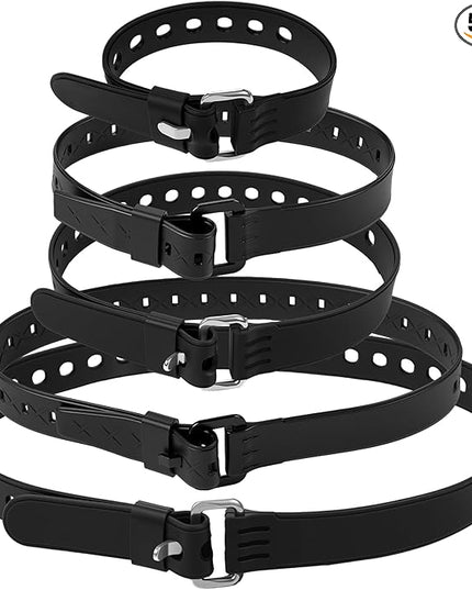 Sliner 5 Pack Reusable Industrial Straps 11.8'' 17.7'' 19.7'' 21.6'' 27.5'' Rubber Utility Strap with Buckle Adjustable Industrial Gear Tightening Tension Strap for Trucks Cargo Luggage Fastening