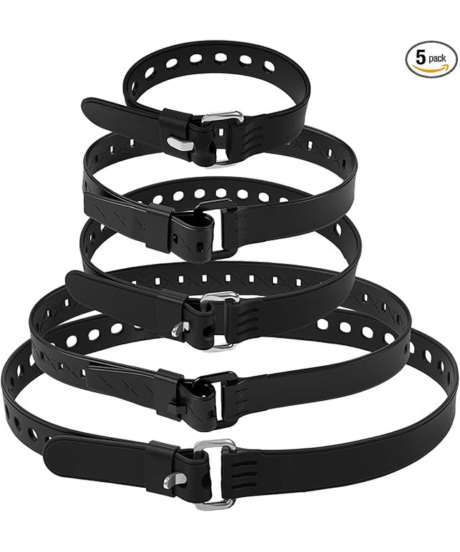 Sliner 5 Pack Reusable Industrial Straps 11.8'' 17.7'' 19.7'' 21.6'' 27.5'' Rubber Utility Strap with Buckle Adjustable Industrial Gear Tightening Tension Strap for Trucks Cargo Luggage Fastening