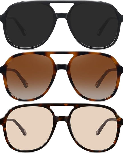 MEETSUN Retro Oversized Aviator Sunglasses for Women Men Trendy 70s 80s Vintage Square Aviators 3 Pack UV400