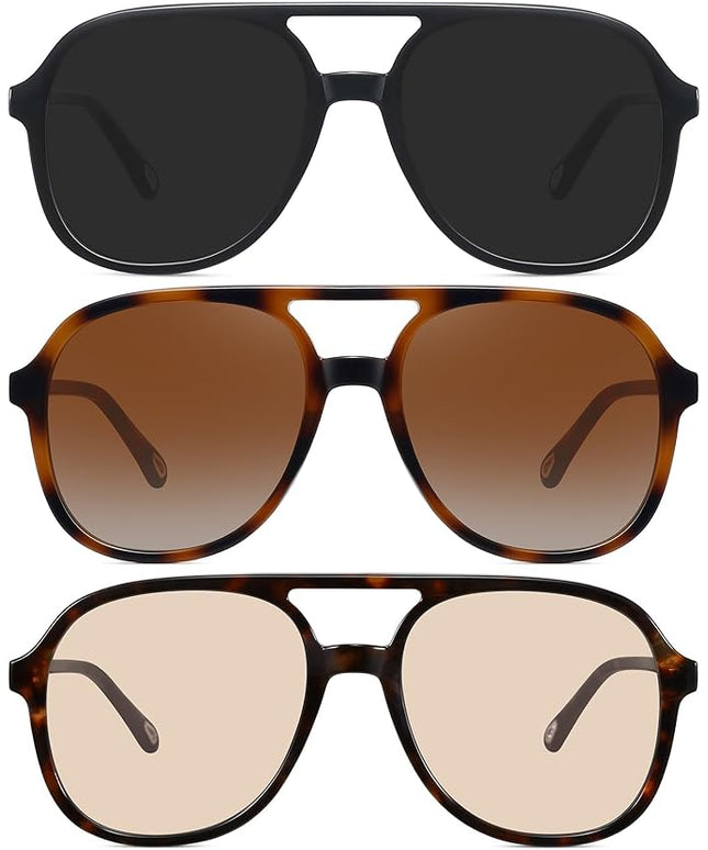 MEETSUN Retro Oversized Aviator Sunglasses for Women Men Trendy 70s 80s Vintage Square Aviators 3 Pack UV400