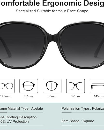 CARFIA Acetate Oversized Square Polarized Sunglasses for Women UV Protection Retro Trendy Big Shades