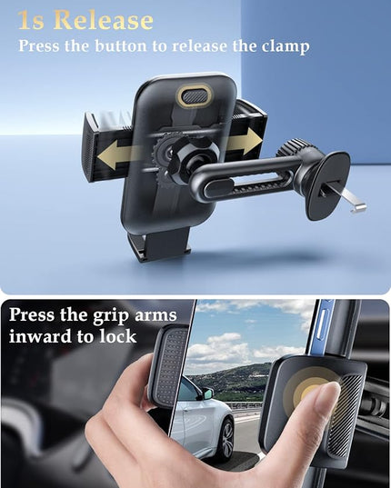 Phone Mount for Car Vent: [Never Blocking] Air Vent Cell Phones Holder for iPhone & Samsung Android Smartphone [Thick Cases Friendly] Hands-Free Auto Mobile Phone Stand (Acrylic)
