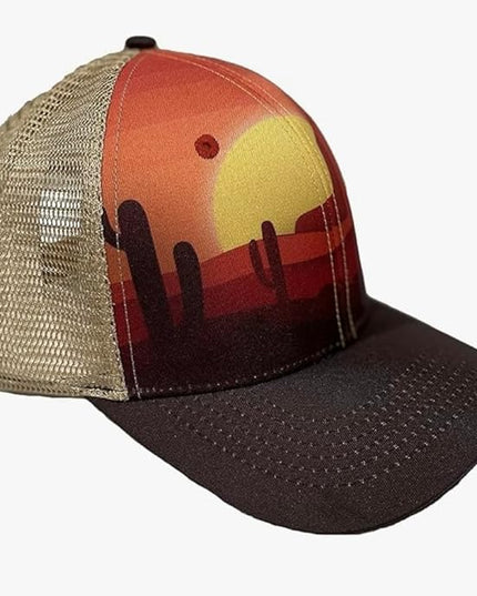 Western Trucker Charcoal Bull Cactus Baseball Cap Outdoor Punchy Mesh Snap Back with Adjustable Fit for Country Wear