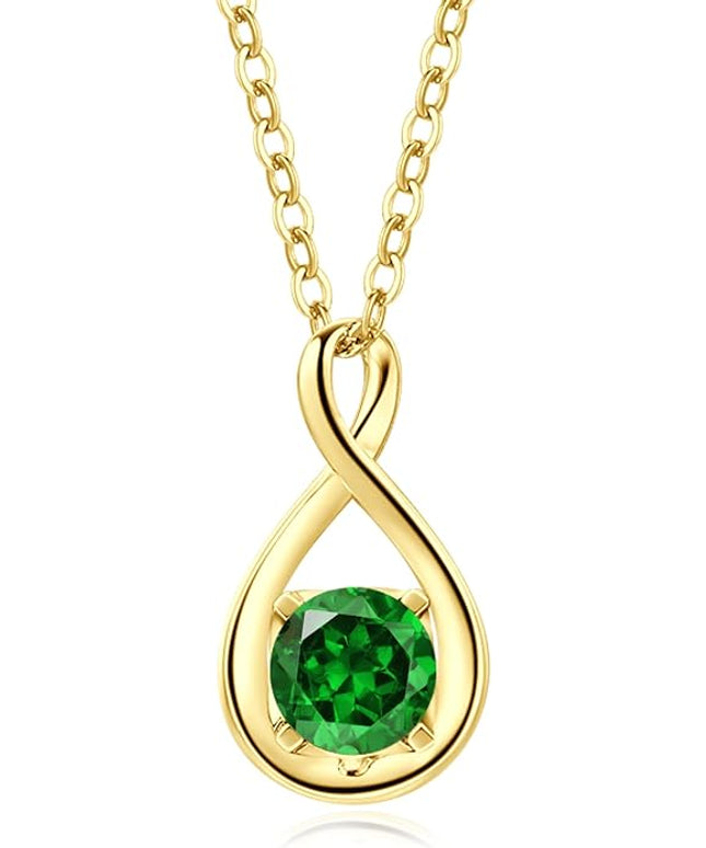 FANCIME 14K Solid Gold Birthstone Pendant with Sterling Silver Chain Infinity Gemstone Necklace Fine Jewelry Anniversary Birthday Christmas Gifts for Women Wife Her