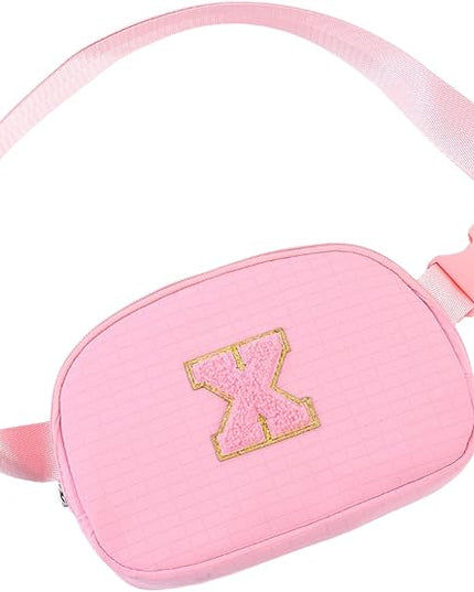 Glratn Initial Letter Fanny Pack for Girls,Patch Belt Bag,Toddler Crossbody Bags，Gifts for 3 4 5 6 7 8 9 10 11 12 Year Old Teens Kids,Christmas Graduation Gifts for Teen Girls.(Pink-X)