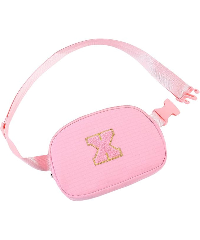 Glratn Initial Letter Fanny Pack for Girls,Patch Belt Bag,Toddler Crossbody Bags，Gifts for 3 4 5 6 7 8 9 10 11 12 Year Old Teens Kids,Christmas Graduation Gifts for Teen Girls.(Pink-X)