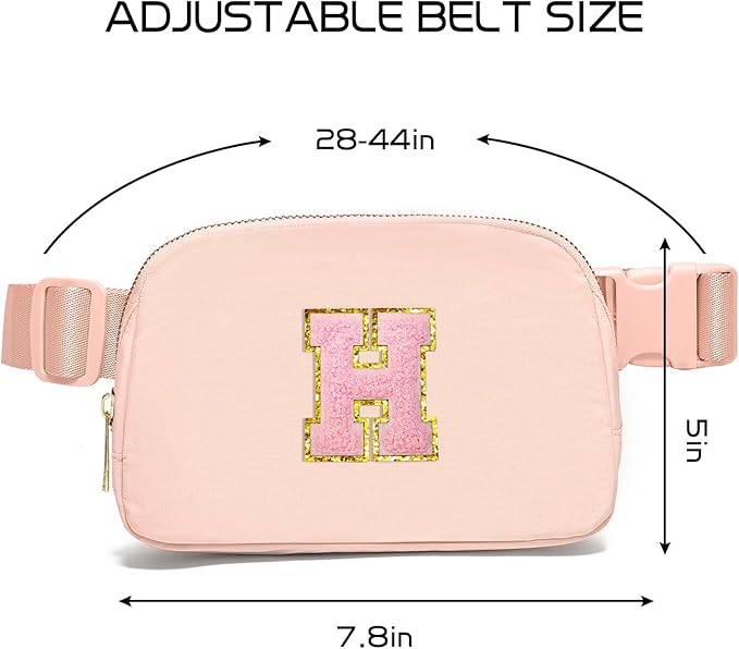 Gitus 6 7 8 9 10 Year Old Girl Gifts Belt Bag Fanny Pack Crossbody Bags with Initial Letter Patch Things for Teen Girls Easter Gifts for Girls Travel Essentials(Coral Pink-H)