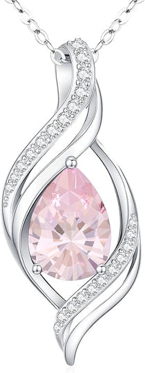 Birthstone Necklace gift for Women S925 Sterling Silver Teardrop with Cubic Zirconia- Birthday Jewelry gift for her, Girlfriend, Wife, Mom on Birthday, Anniversary