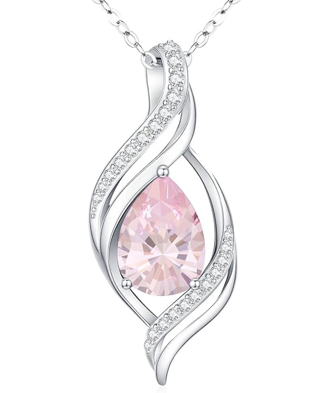 Birthstone Necklace gift for Women S925 Sterling Silver Teardrop with Cubic Zirconia- Birthday Jewelry gift for her, Girlfriend, Wife, Mom on Birthday, Anniversary