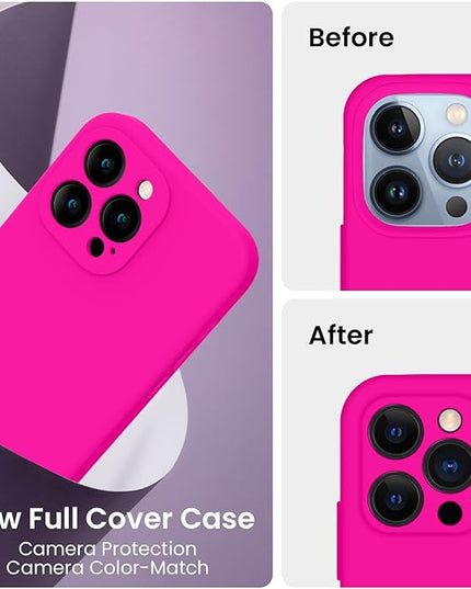 FireNova Designed for iPhone 13 Pro Max Case, Silicone [Camera Protection] Phone Case with [2 Screen Protectors], Soft Anti-Scratch Microfiber Lining Inside, 6.7 inch, Hot Pink