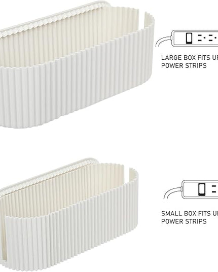 FABROK 2 Pack Cable Management Box, Cord Organizer Box with 20 Cable Ties, Power Strip Storage to Hide Charger Adapter Power Cord Charging Station White (Small+Large)