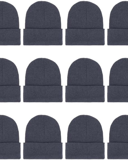 ZH 12-Pack Knitted Winter Beanie Hats for Men and Women, Warm and Cozy Cuffed Skull Caps, Bulk Purchase