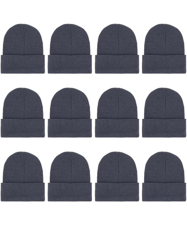 ZH 12-Pack Knitted Winter Beanie Hats for Men and Women, Warm and Cozy Cuffed Skull Caps, Bulk Purchase