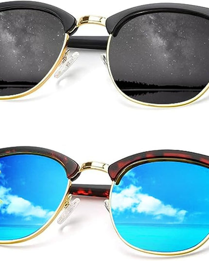 KALIYADI Sunglasses Men Polarized Sunglasses for Men Women Unisex Semi-Rimless Frame Retro Driving Sun Glasses UV Blocking