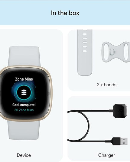 Fitbit Sense 2 Advanced Health and Fitness Smartwatch with Tools to Manage Stress and Sleep, ECG App, SpO2, 24/7 Heart Rate and GPS, Blue Mist/Pale Gold, One Size (S & L Bands Included)