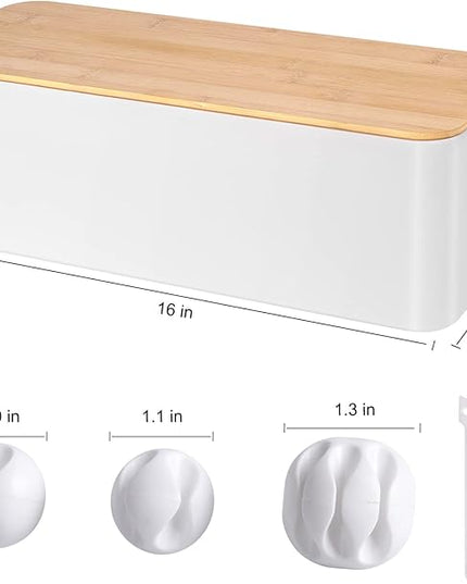 Cable Management Box - Wooden Style Large Cord Organizer Box to Hide Wires & Power Strips | Desk Computer Cable Organizer Box | Safe ABS Material |16" (L) x 6.2" (W) 5.3" (H)|for Home & Office - White