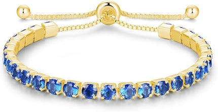 Valentines Day Gifts Sterling Silver Birthstone Tennis Bracelets for Women 4mm Tennis Bolo Bracelet Fashion Jewelry Birthday Gifts for Women Wife Mom Her | Adjustable Size 9"