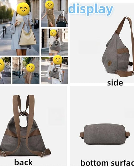 Multi Ways Convertible Canvas Shoulder Bag Tote Purse Backpack Crossbody Bags for Women Trendy Vintage Small Travel
