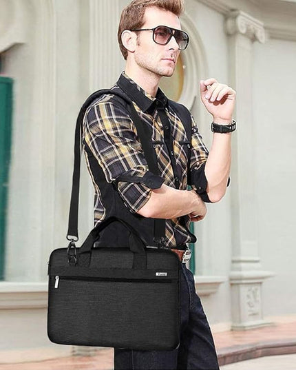 Voova Laptop Bag 13-14 Inch, 360° Protective Laptop Case Sleeve with Shoulder Strap Compatible with Macbook Air 13, MacBook Pro 13/14, Waterproof Computer Bag Slim Briefcase for Men Women, Black