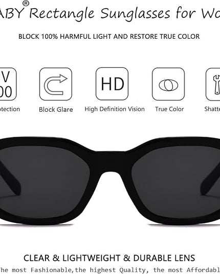 BUTABY Rectangle Sunglasses for Women Retro Driving Glasses 90’s Vintage Fashion Irregular Frame UV400 Protection