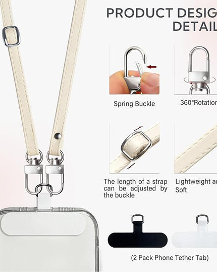 BFSD·DM Phone Crossbody Strap, 2× Pads,1× Leather,1× Phone Wrist Strap,1× Adjustable Finger Strap,Crossbody Phone Lanyards,Compatible with Most Smartphones(Pale Apricot)