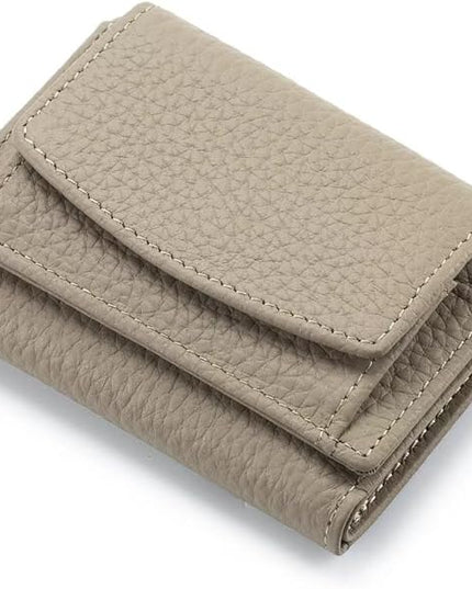 Mudono Small Wallet for Women Genuine Leather RFID Blocking Card Holder Minimalist Tri-fold Cash Wallet with Snap Coin Pouch
