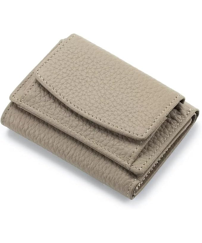 Mudono Small Wallet for Women Genuine Leather RFID Blocking Card Holder Minimalist Tri-fold Cash Wallet with Snap Coin Pouch