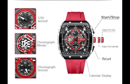 PASOY Luxury Chronograph Watches for Mens Rubber Strap Black Waterproof Date Analog Quartz Watch