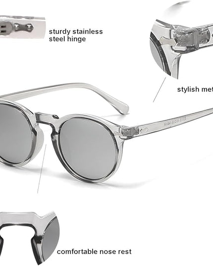 Gleyemor Vintage Polarized Sunglasses for Men Round Sunglasses UV400 Protection Retro Hand-crafted Acetate Frame
