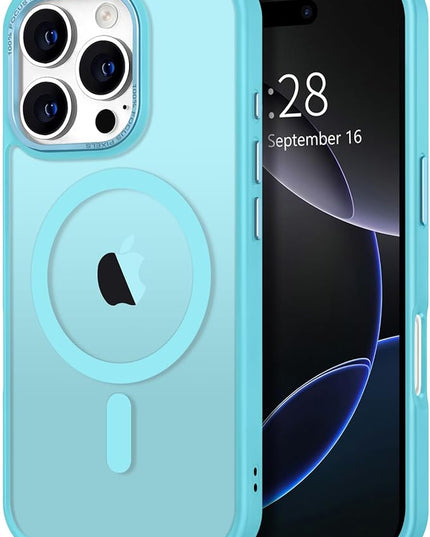 Hython Case for iPhone 16 Pro Case Magnetic Translucent Matte Phone Cases 6.3" [Compatible with MagSafe] Thin Slim Fit Shockproof Bumper Hard Protective Cover for Women Men Girls, Frosted Lake Blue