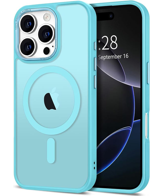 Hython Case for iPhone 16 Pro Case Magnetic Translucent Matte Phone Cases 6.3" [Compatible with MagSafe] Thin Slim Fit Shockproof Bumper Hard Protective Cover for Women Men Girls, Frosted Lake Blue