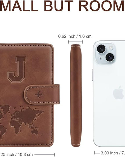 Passport Holder Wallet Cover Personalized Letter A-Z Travel Wallet RFID Blocking Passport Cover Wallet Case for Travel Passport Book Holders for Women and Men, Brown-J