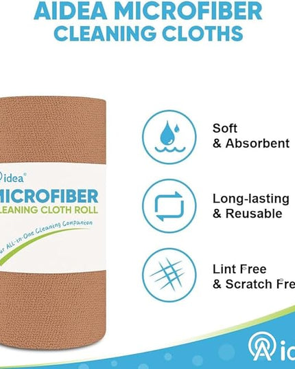 AIDEA Microfiber Cleaning Cloth Roll, 50PK, Reusable Paper Towels Tear Away Cloth, Microfiber Towels Washable Shop Rags, Lint Free Cleaning Rags for House, Kitchen, Window, 11.5"×11.5", Coffee