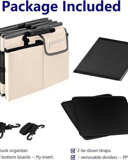 Trunk Organizer with Built-in Insulated Leak Proof Cooler Bag,Collapsible Cargo Organizer for SUV with Non Slip Bottom Strips,3 Large Compartments Foldable Waterproof Portable Car Storage Box