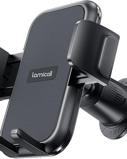 Lamicall 2026 Wider Clamp & Metal Hook Car Phone Holder Vent [Thick Cases Friendly] Phone Holders for Your Car Mount Automobile Hands Free Cradle Air Vent for iPhone 17 16 15 Pro Max Dark Grey