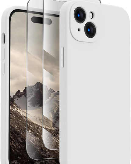 FireNova Designed for iPhone 15 Case, Silicone Upgraded [Camera Protection] Phone Case with [2 Screen Protectors], Soft Anti-Scratch Microfiber Lining Inside, 6.1 inch, White