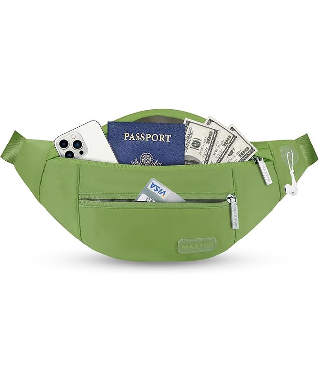 MAXTOP Large Crossbody Fanny Pack with 4-Zipper Pockets,Gifts for Enjoy Sports Festival Workout Traveling Running Casual Hands-Free Wallets Waist Pack Phone Bag Carrying All Phones