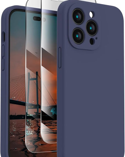 FireNova for iPhone 14 Pro Case, Silicone Upgraded [Camera Protection] Phone Case with [2 Screen Protectors], Soft Anti-Scratch Microfiber Lining Inside, 6.1 inch, Navy Blue