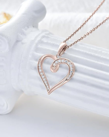14k Solid Gold Heart Pendant with Moissanite Eternal Love Heart Necklace Jewelry Birthday Anniversary Mothers Day Gifts for Mom Her Wife