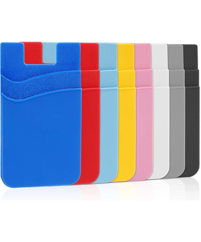 SS Phone Wallet Stick On Silicion Card Holder for Back of Phone Credit Card Suitable for iPhone Samsung Galaxy Any Smartphone (8 Pack)