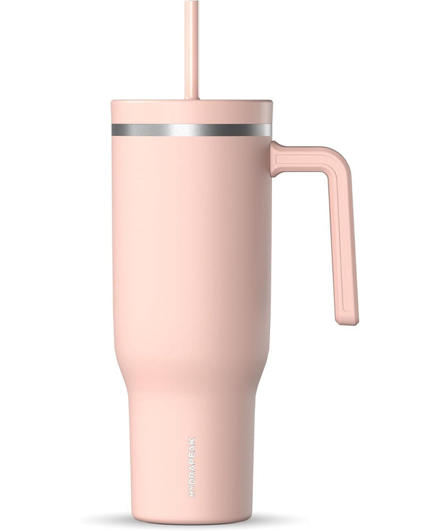Hydrapeak Voyager 40 Oz Stainless Steel Tumbler with Handle, Insulated Water Bottle With Straw & Lid, Cupholder Friendly Reusable Travel Mug (Peony)
