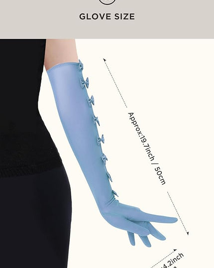 BABEYOND Lace Gloves for Women - Princess Gloves Long Stretchy Bow Mesh Tulle Sheer for Costume Opera Party