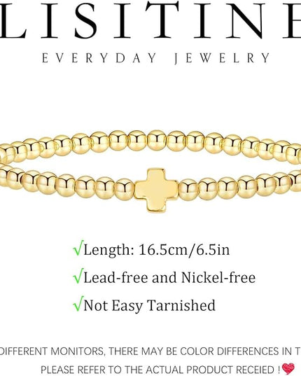 Gold Bracelets for Women 14K Gold Beaded Bracelets Stackable Bracelets for Women Gold Charm Bracelet Non Tarnish Gold Jewelry for Women Trendy