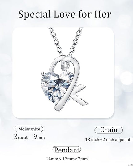 ForeverLove Heart Necklaces for Women, 4-2 Carats Heartshap Moissanite, Silver Pendant Jewelry, Anniversary Birthday Gifts for Wife, Girlfriend, Daughter, Mom