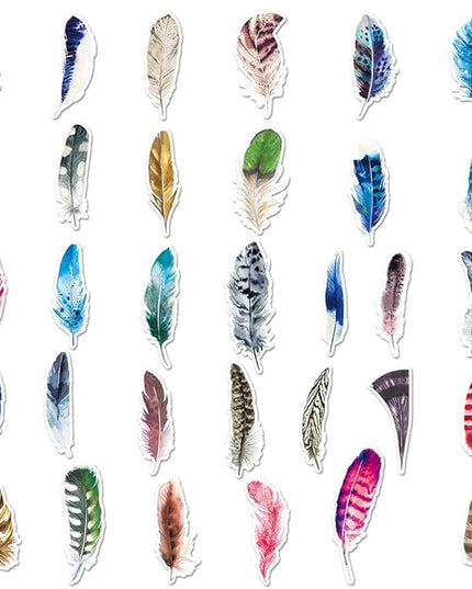 Feather Stickers for Girls Teens Boys Kids|50Pcs|Exquisite Vinyl Waterproof Stickers for Waterbottle Laptop Computer Luggage Phone Tablet Flasks Bike Scrapbook,Trendy Decals Pack(Feather -50Pcs)