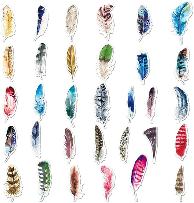 Feather Stickers for Girls Teens Boys Kids|50Pcs|Exquisite Vinyl Waterproof Stickers for Waterbottle Laptop Computer Luggage Phone Tablet Flasks Bike Scrapbook,Trendy Decals Pack(Feather -50Pcs)