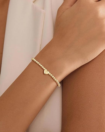 Gold Bracelets for Women 14K Gold Beaded Bracelets Stackable Bracelets for Women Gold Charm Bracelet Non Tarnish Gold Jewelry for Women Trendy